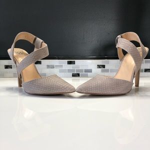 Vince Camuto sling back reptile embossed heels